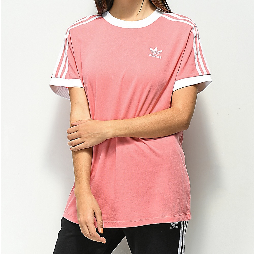 Adidas 3 Stripe Pink Short Sleeved Tee Shirt